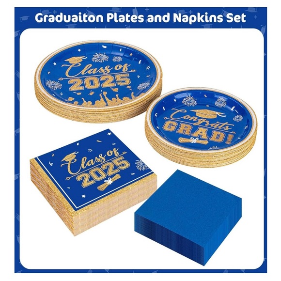 Graduation Plates and Napkins Set - Blue and Gold - Picture 1 of 8